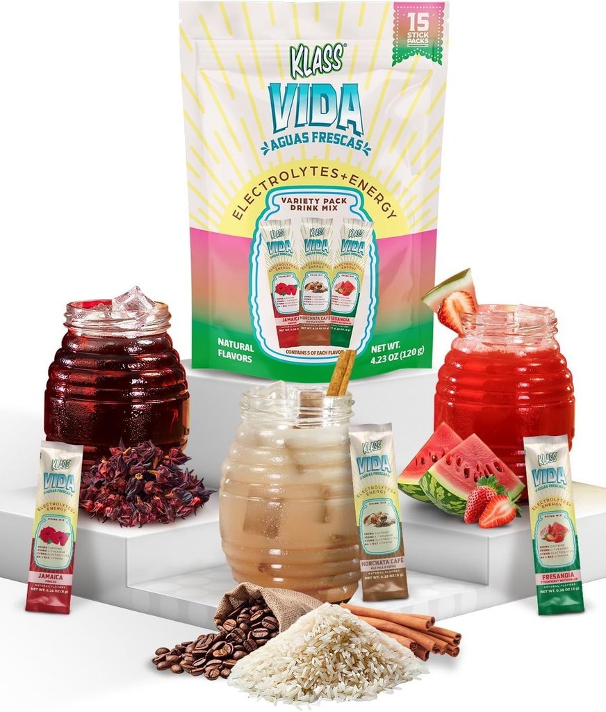 Idratazione + Energy Electrolyte Drink Mix – Variety Pack con Hibiscus, Coffee Horchata & Strawberry Watermelon, senza zucchero con caffeina, L-teanina, Acque di cocco e minerali