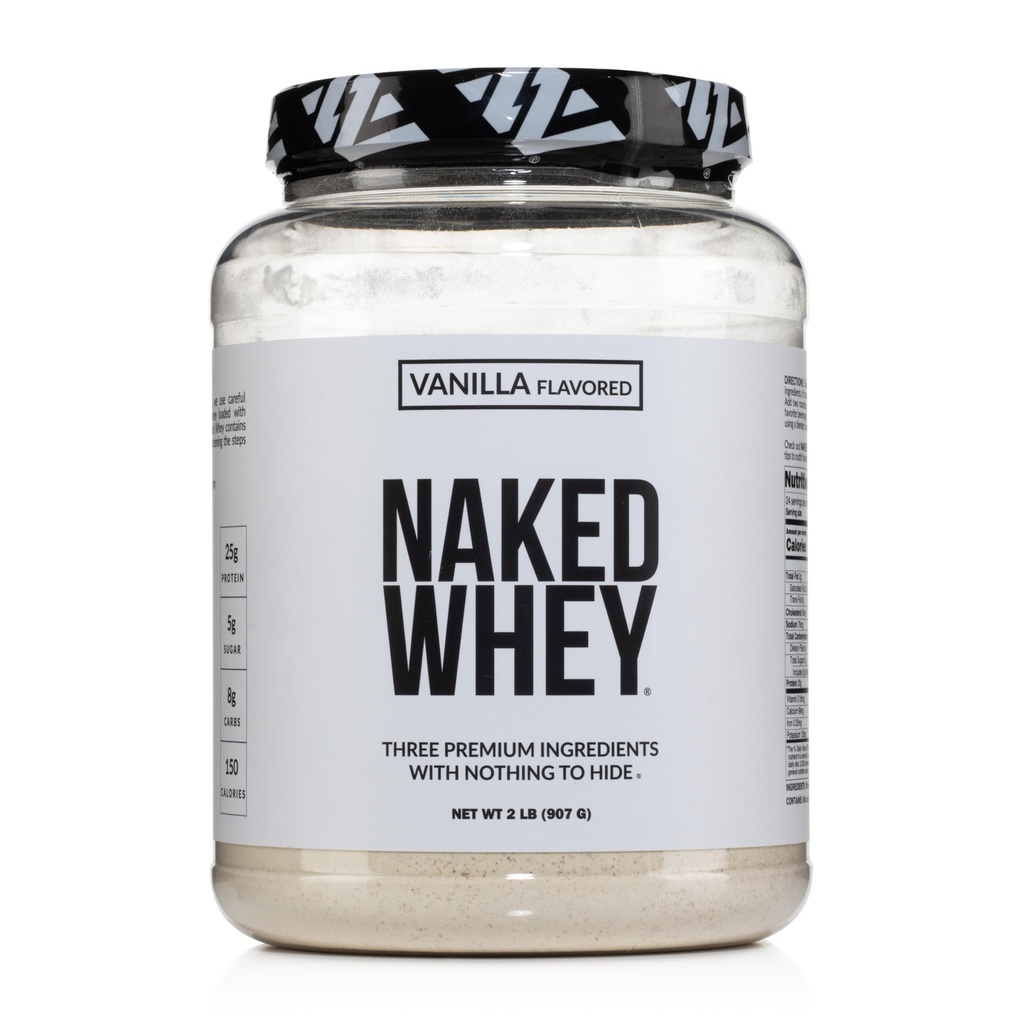NAKED Whey Vanilla Protein Powder - Solo 3 ingredienti - Grass Fed Whey Protein Powder, Vanilla Flavor e Organic Coconut Sugar, NSF Certified, No GMO, No Soy, and Gluten Free - 24 Servings