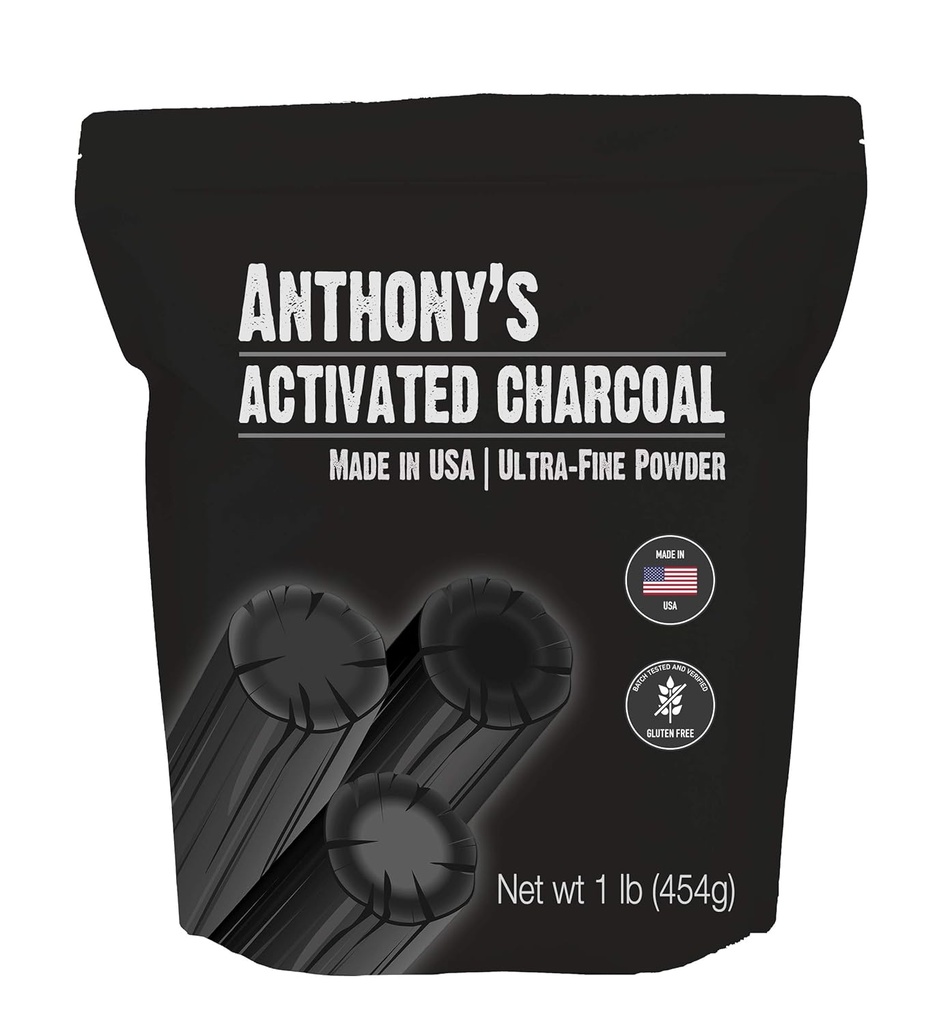 Charcoal attivato di Anthony, 1 lb, Made in USA, Ultra Fine, Gluten Free & Food Grade