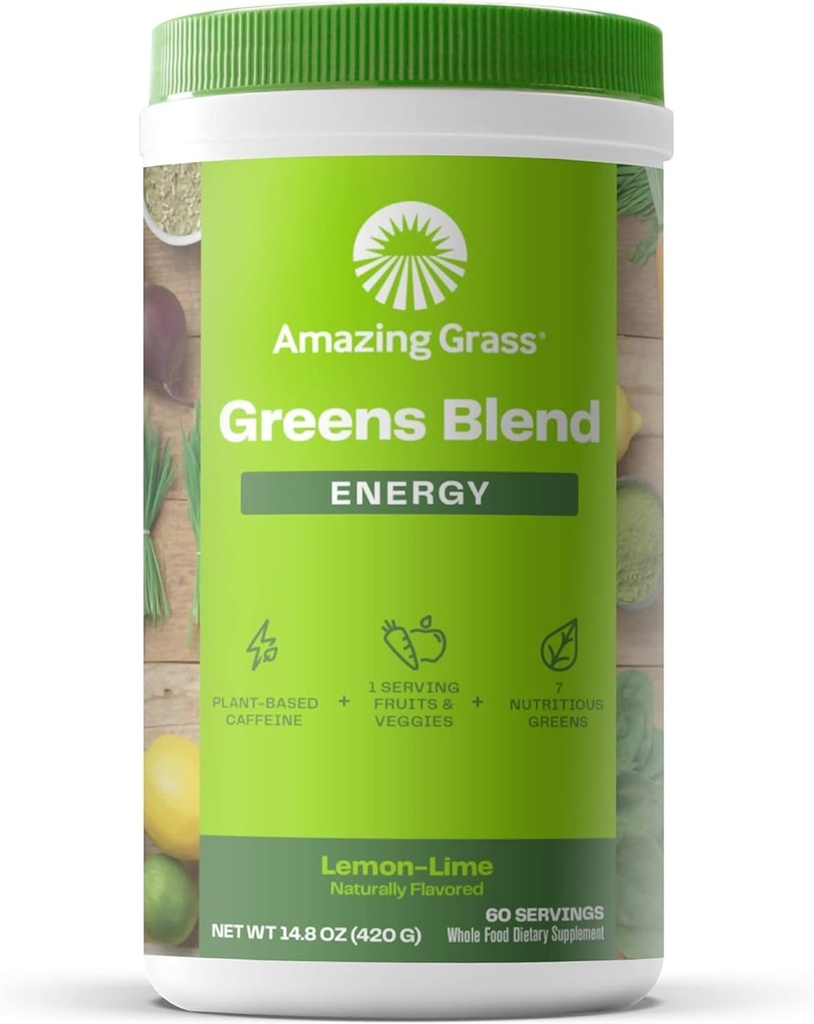 Sorprendente erba verdi miscela energia: miscela di Smoothie, Super Greens polvere e pianta a base di caffeina con Matcha verde tè e barbabietola radice polvere, Lime limone, 60 Servings (Packaging May Vary)