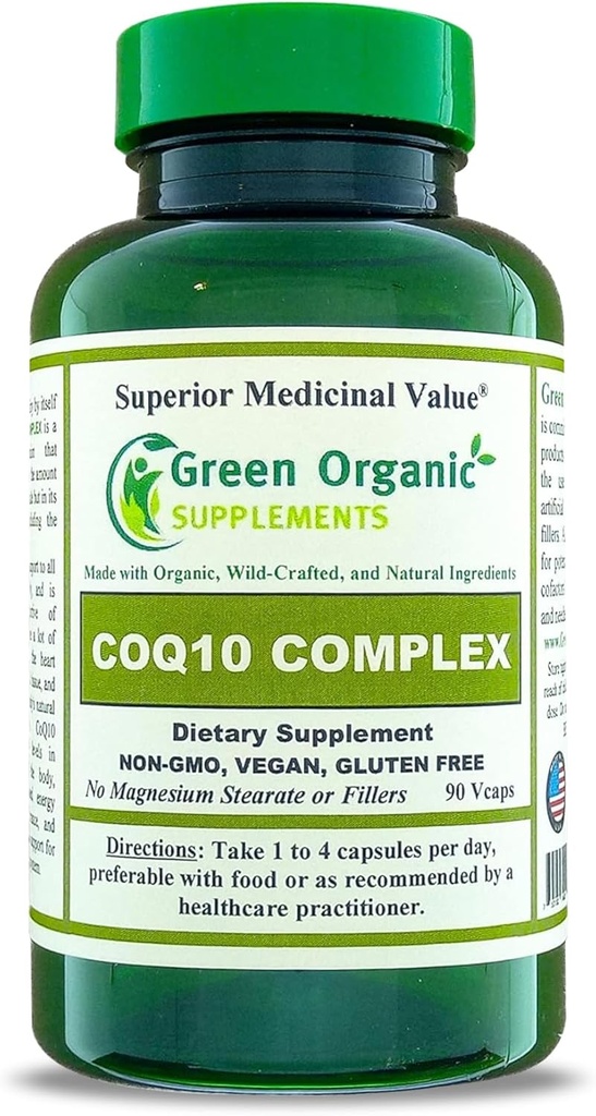 Green Organic Supplements Coq 10 Complex, Ubiquinone, 90 VCaps, Alta assorbibile, Non OGM, Senza glutine (Cancella)