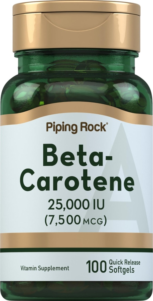 Piping Rock Beta Carotene 25000 IU Softgels | 7500 mcg | 100 Count | Vitamina A Supplemento | Non OGM, Gluten Free
