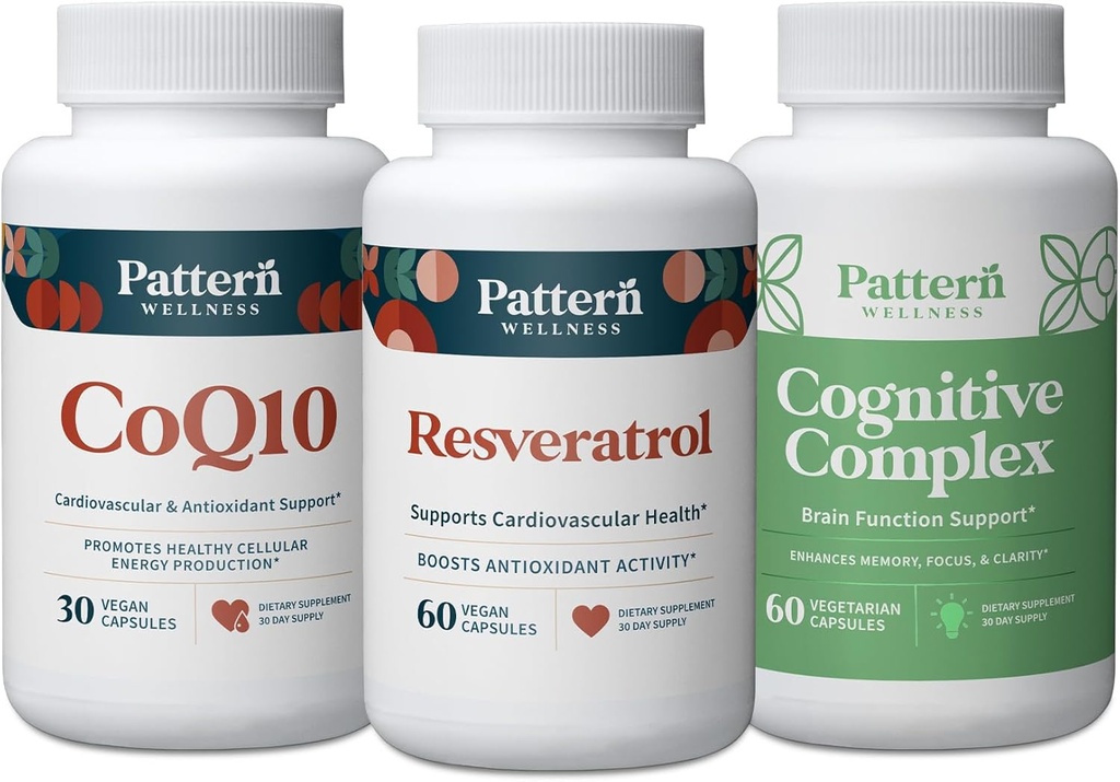 Modello Benessere Benessere Invecchiamento sano - CoQ10, Resveratrolo, Complesso cognitivo - Promuove la salute senza tempo & benessere - 3 Pack, All-Natural, Vegan-Friendly Formulas
