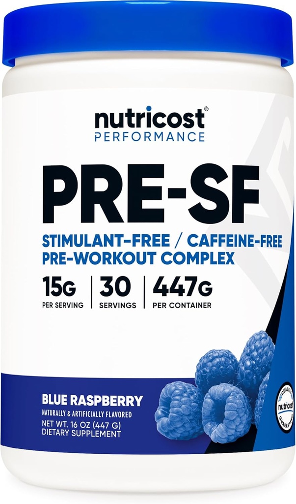 Nutricost Stimulant Free Pre-Workout, 30 Serve (Blue Raspberry) - Caffeina Free, Non OGM, Gluten Free