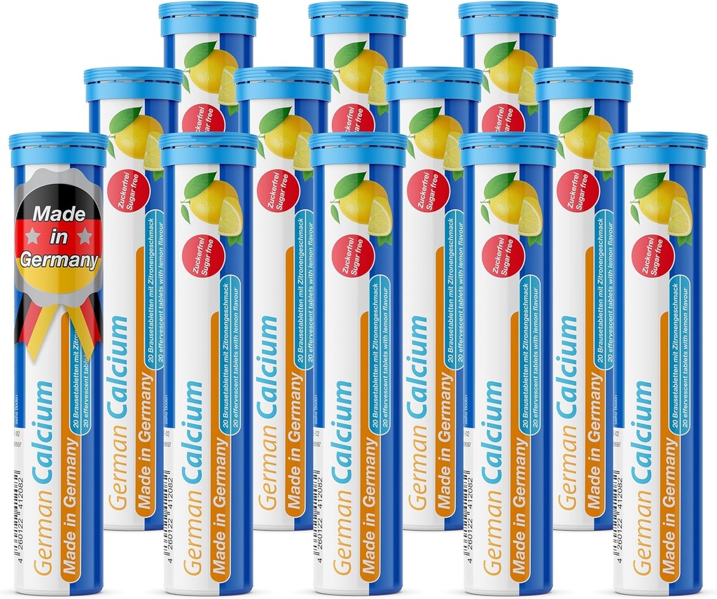 T&D German Calcium 500 mg - 240 Vegan Drink Effervescent Tablets - Lime Lime Flavor - Made in Germany