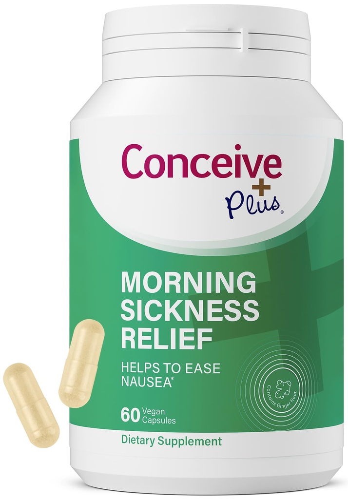 CONCEIVE PLUS Morning Sickness Relief - Pure Dried Ginger Powder - Rilievo da Nausea, Motion & Stomach Discomfort Durante la Gravidanza - Essenziale per le Mamme - Non-GMO - 60 Capsule Vegan