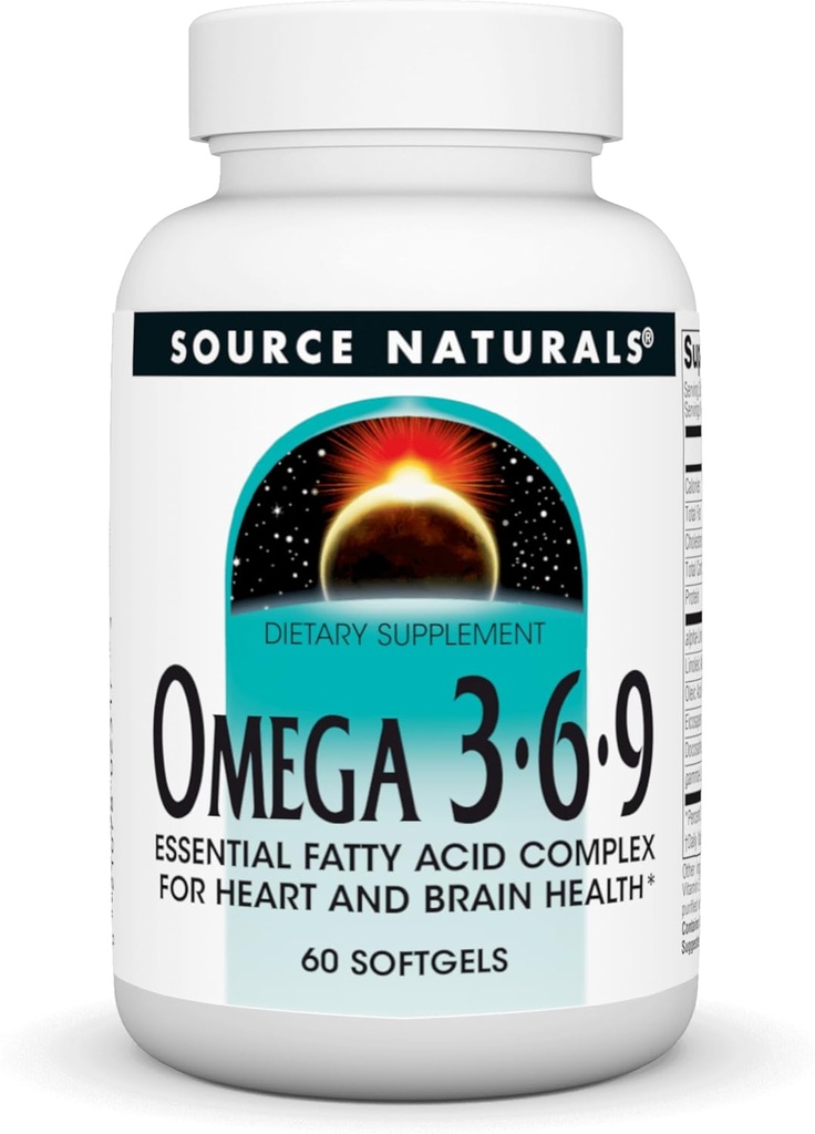 Fonte Naturals Omega 3-6-9, Complesso di acidi grassi essenziali per la salute del cuore e del cervello* - 60 Softgels