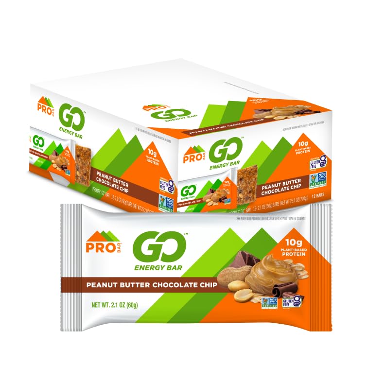 PROBAR - GO Energy Bars - Peanut Butter Chocolate Chip - Gluten-Free, Non OGM, Intero-Fod Ingrediente Snack Bar (12 Conte)