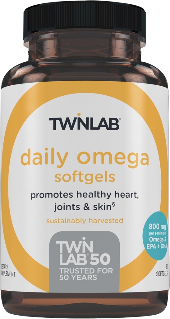 Twinlab Daily Omega Softgels - Salute comune e salute del cervello Integratori di olio di pesce - 800 mg, 30 Softgels
