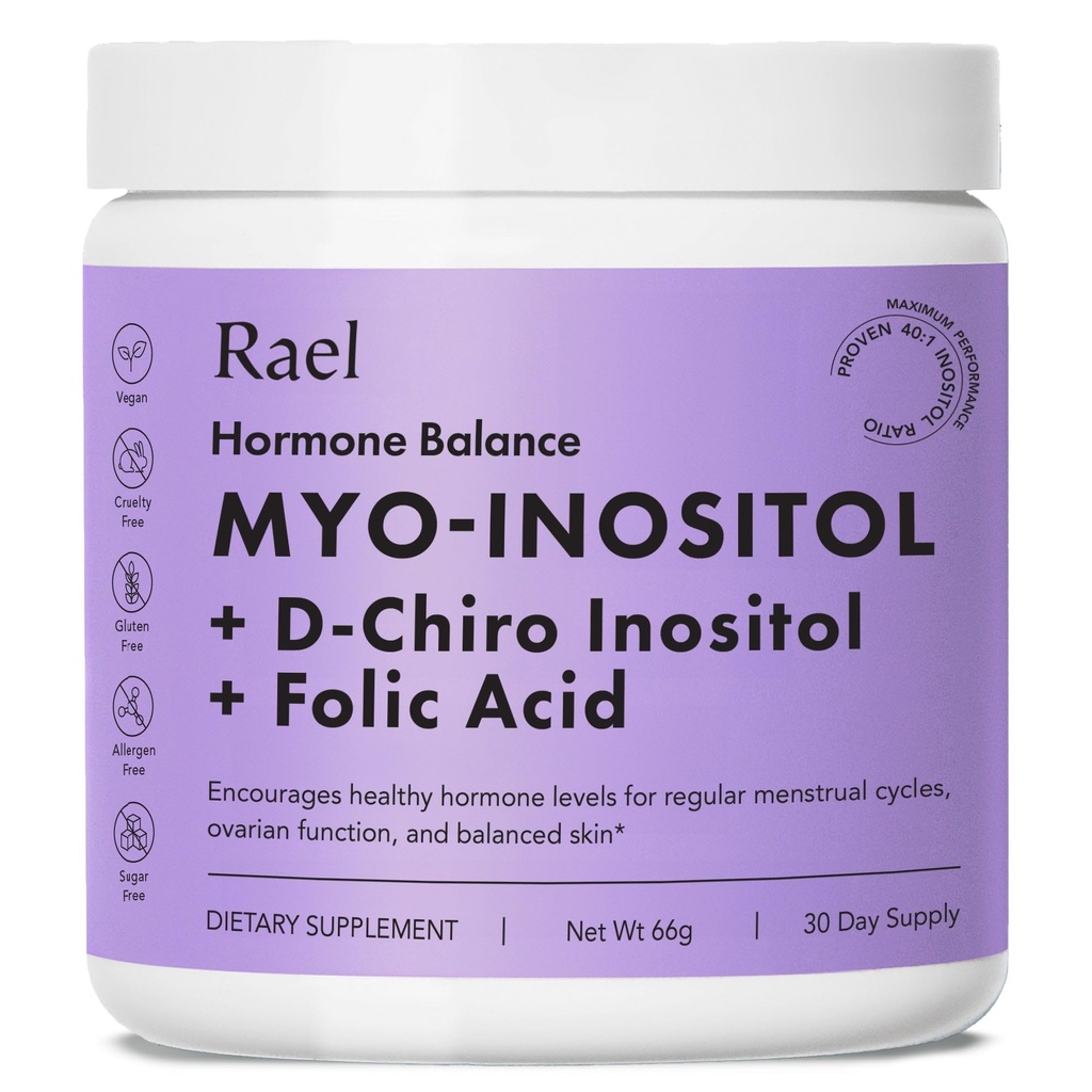 Equilibrio di ormone rael per le donne, supplemento di polvere di inositolo - Supporto funzione ovarica, vitamina B8, 40:1 ratio provetto, acido folico, vegano (30 porzioni)