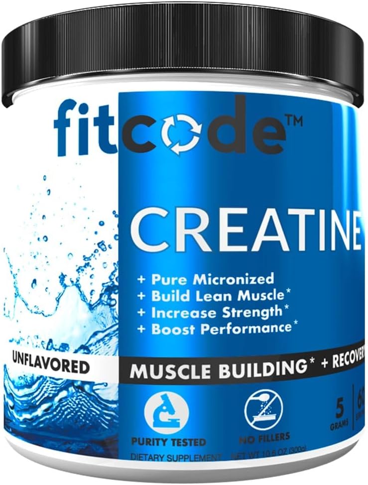 Creatina Monoidrato 5 Grammi di Creatina Micronizzata Pura Monoidrato per la costruzione del muscolo, Recupero, Forza & Stamina, Polvere non aromatizzata, 60 Serve