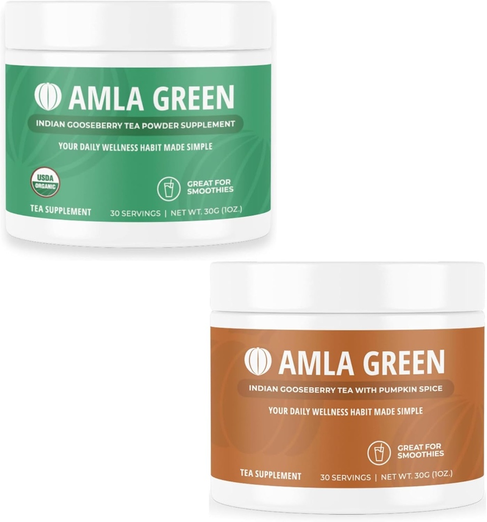 Amla Powder & Green Tea Superfood Integratore con Ovoci indiani & Pumpkin Spice, Organico, Vegan, 30 Serve SKU: GB-HB-30