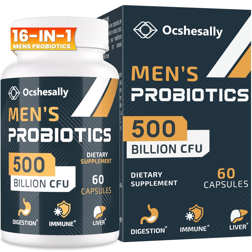 Probiotici per gli uomini, 500 miliardi di CFU & 12 Strains Probiotici per gli uomini, con Turmerico, Mirtillo, Goji - Probiotici per la salute digestiva, Gut, Immune & Bloating, Prostate & Urinary Tract Health, 60 capsule