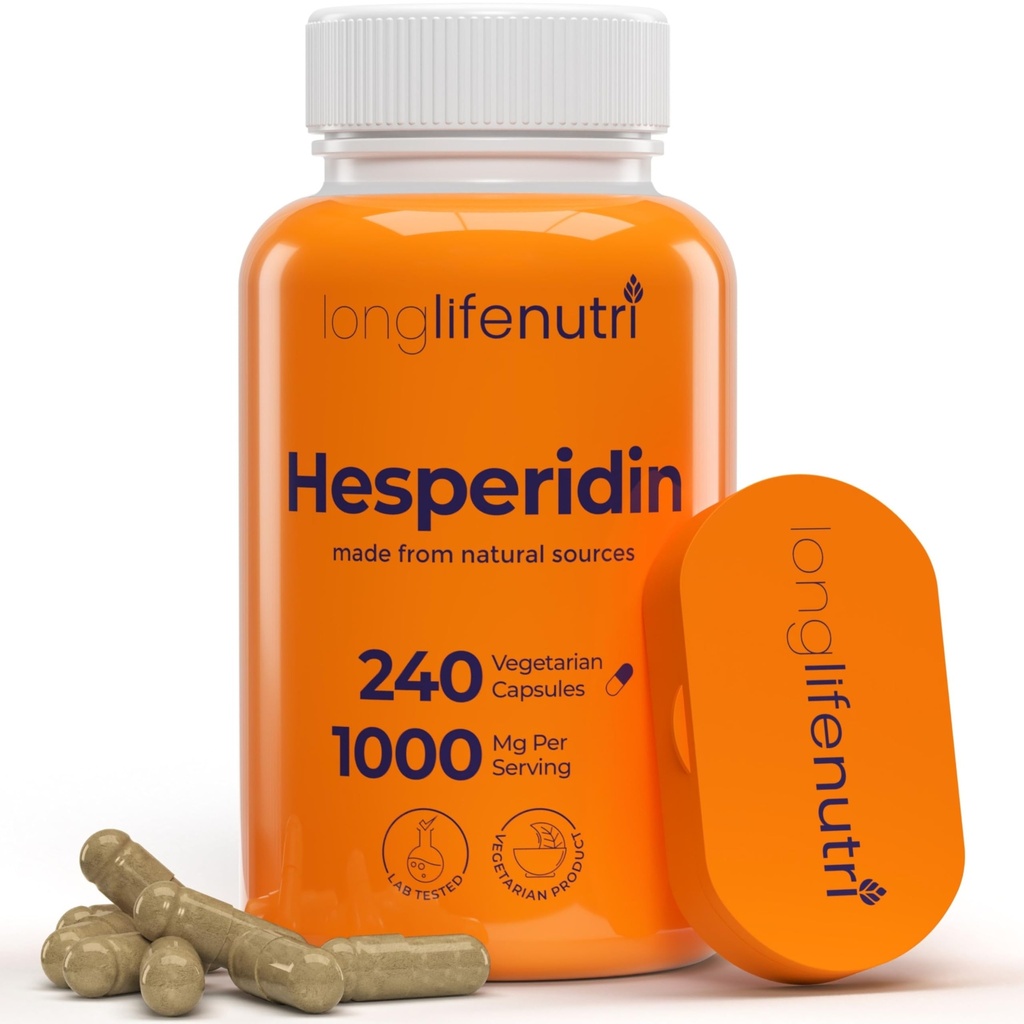 Hesperidin 1000mg, 240 Capsule (4 mesi di fornitura), Supporta la salute cardiovascolare, Pressione & Circolazione del sangue, Supporto immunitario, Potenti benefici antiossidante e vascolare della funzione, Made in USA
