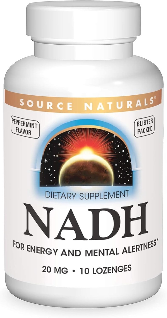 Sorgente Naturals NADH 20mg, Aumentare l'Energia e l'Alertness Mentale*, 10 Lozenges