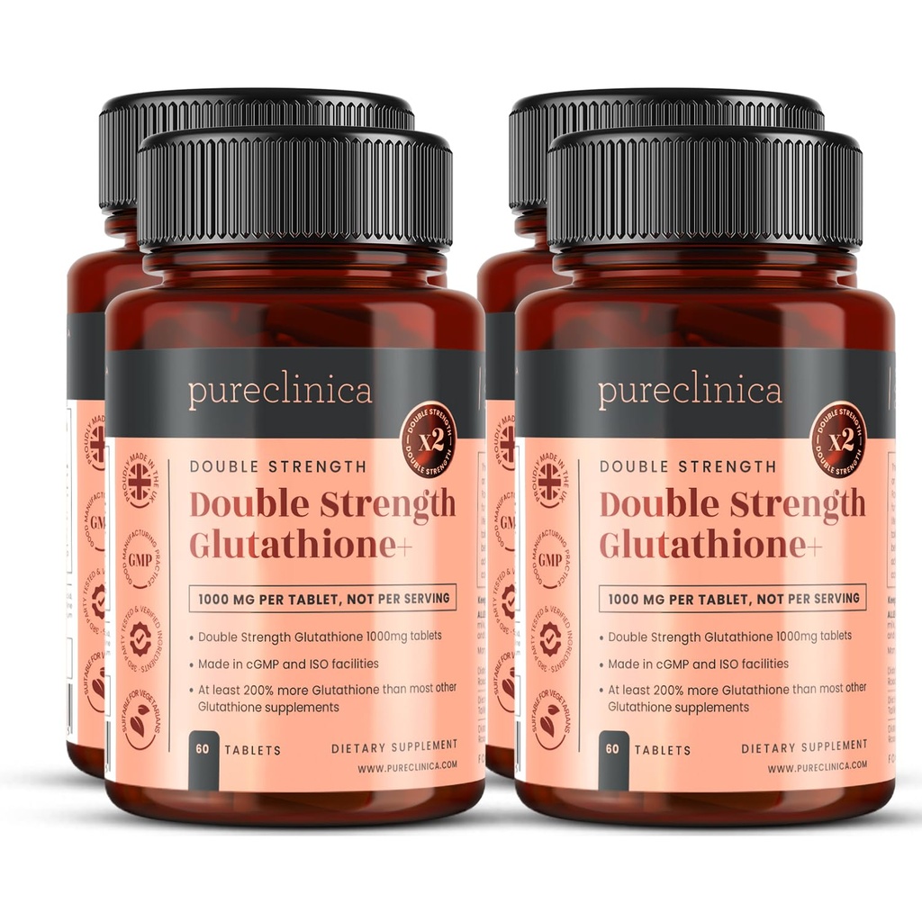 Glutathione 1000mg x 240 compresse (4 Bottiglie di 60)- w/500mg Glutathione, 300mg ALA, e 200mg VIT C per Tablet