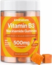 Kindnature Vitamina B3 Niacin Gummies - Flush Free Niacinamide 500mg Supplemento - Vegan, Non OGM, Low-Calorie, Gluten-Free, Soy-Fee, 3rd Party Lab Tested - 1 Mese di alimentazione, 90 Gummies masticabili