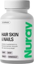 Nuray Hair, Skin & Nails Vitamins – Biotin, Collagen & Acido Ialuronico – Advanced Hair Growth Supplement – Promuove la bellezza, la luminosità della pelle e la resistenza alle unghie – con Vitamina B Complex – 60 Capsule