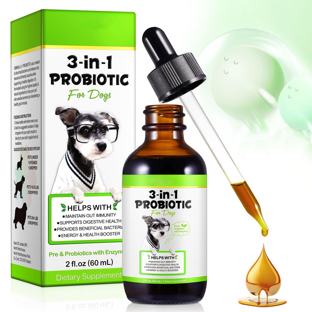 Probiotici per cani, probiotici per cani da 3 in 1, probiotici per cani, integratori probiotici per cani, Probiotici per cani, Probiotici liquidi per cani | 2 Oz