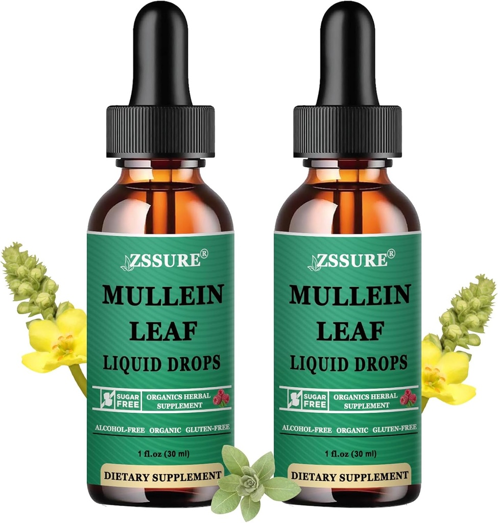 (2 Confezione) Gocce di Mullein per polmoni - Estratto di foglie di Mullein - Made in UK - Tincture Support Respiratory Health, Detox polmonare, Cleanse bronchiale -Liquid Drops 5X più forte del tè di Mullein,Pills