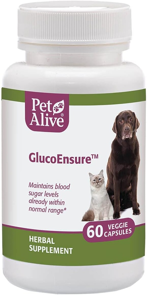 PetAlive GlucoEnsure - Tutto integratore naturale di erbe per il mantenimento dello zucchero nel sangue (Glucose) livelli già nella gamma normale in animali