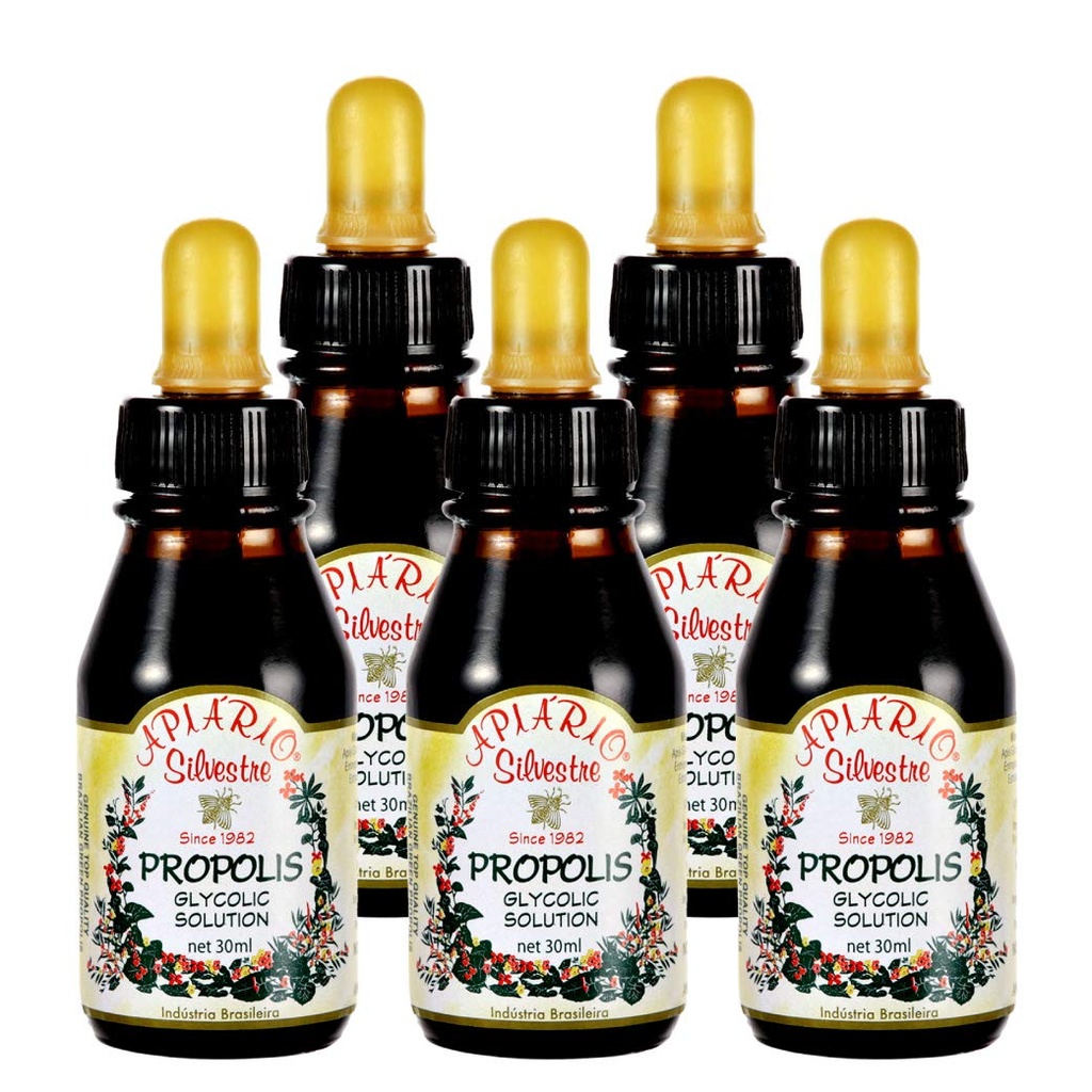 Distributore ufficiale - 5 Bottiglie di Apiario Silvestre Green Bee Propolis Liquid Glycolic Extract-Non Alcoholic, Wax Free, Sugar Free (PG)