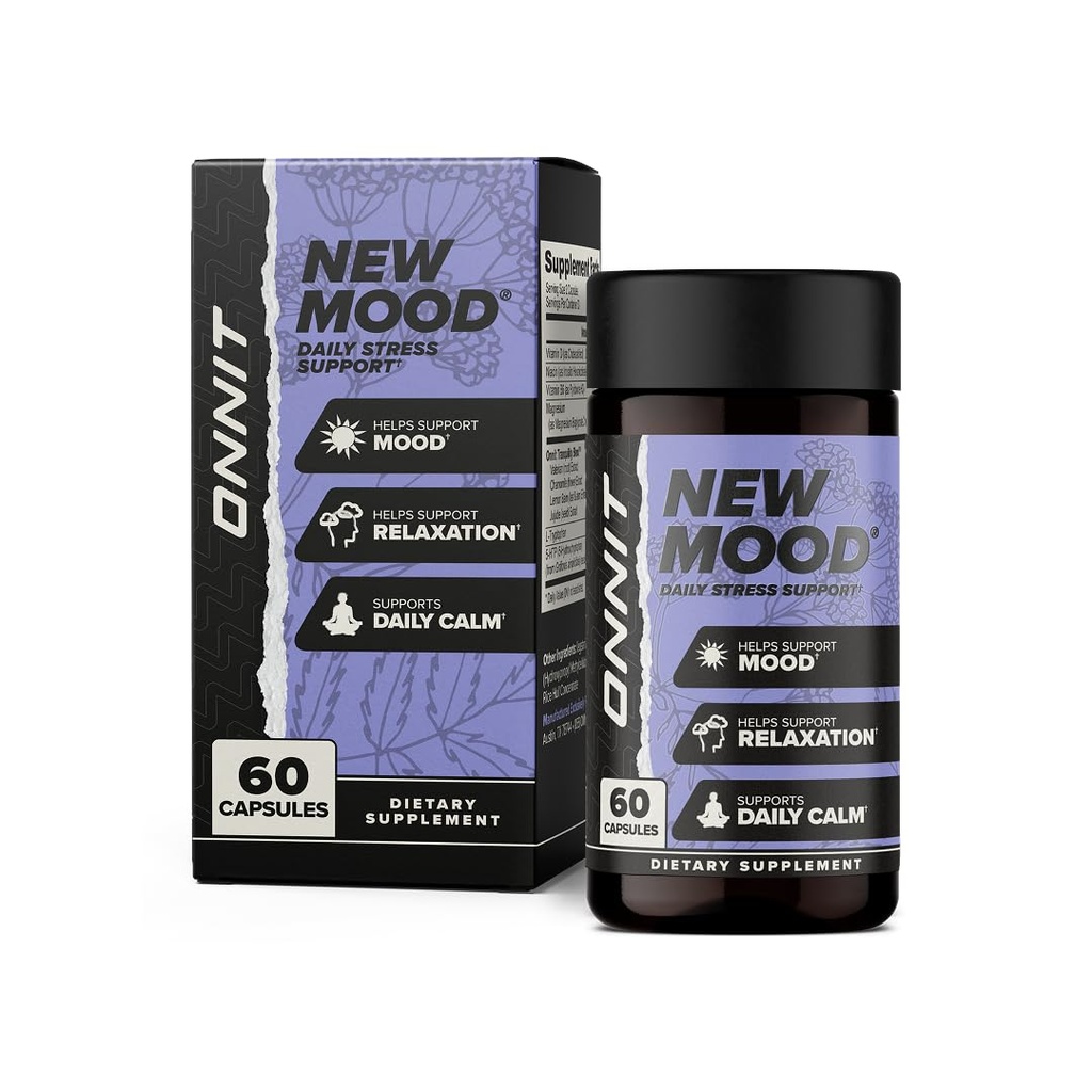 ONNIT Nuovo Mood Daily Stress Support Capsule, IGENTM Non OGM Testato, Sleep and Mood Support Supplemento per Uomo e Donne, Daily Stress Management Capsule, 60 Count