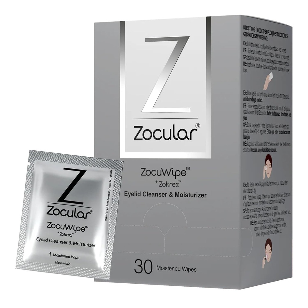 Zocular - Zocuwipe Eyelid Wipes con Natural Okra Complex - Eyelid Cleanser e Moisturizer Pads - Pulizie Eyelid - Trattamento Blepharitis - 40ct