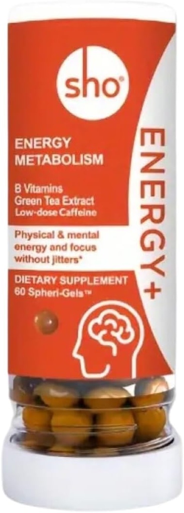 SHO Energy+ Vegan Energy & Focus Integra 60 Pills-Matcha Extract, Methylated B Complex Vitamin B Complex, and Caffeine Natural Energy Booster for Men & Women Without Crash & Jitters, Refill Bottle