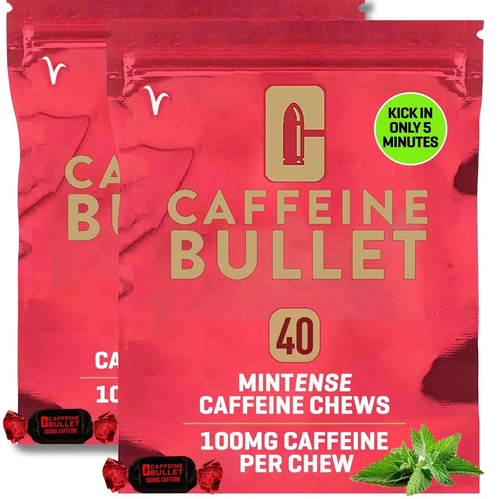 Caffeina Bullet Mint Energy Chews *80 – Più veloce Boost Than Gel, Tablets e Gum. 100mg per Serving - Scienza dello sport per l'esecuzione, il ciclismo, il gioco & Pre Workout Endurance Kick.