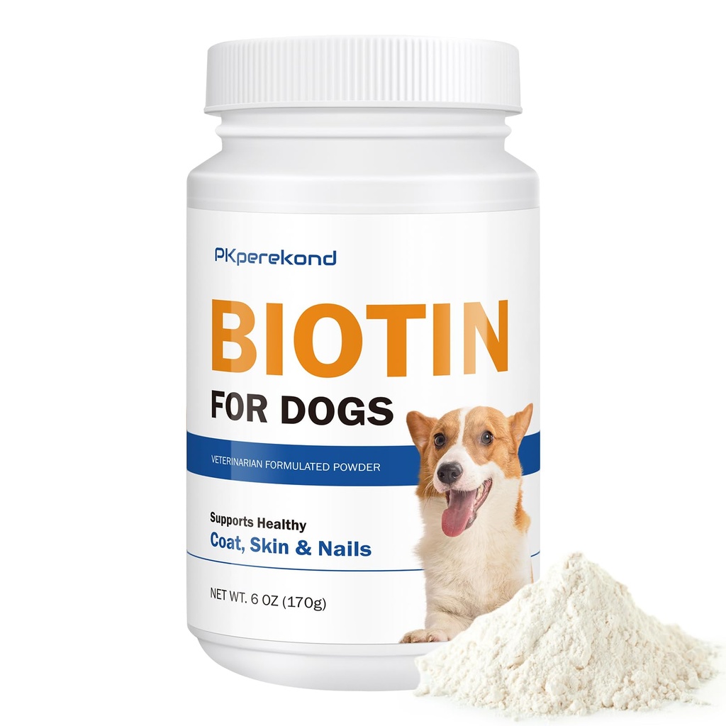 Biotina per cani, Supporta cappotto lucido e pelle sana, rinforza le unghie del cane, integratore della polvere di biotina per il rivestimento del cane, sollievo della pelle secca per cani, 6 oz