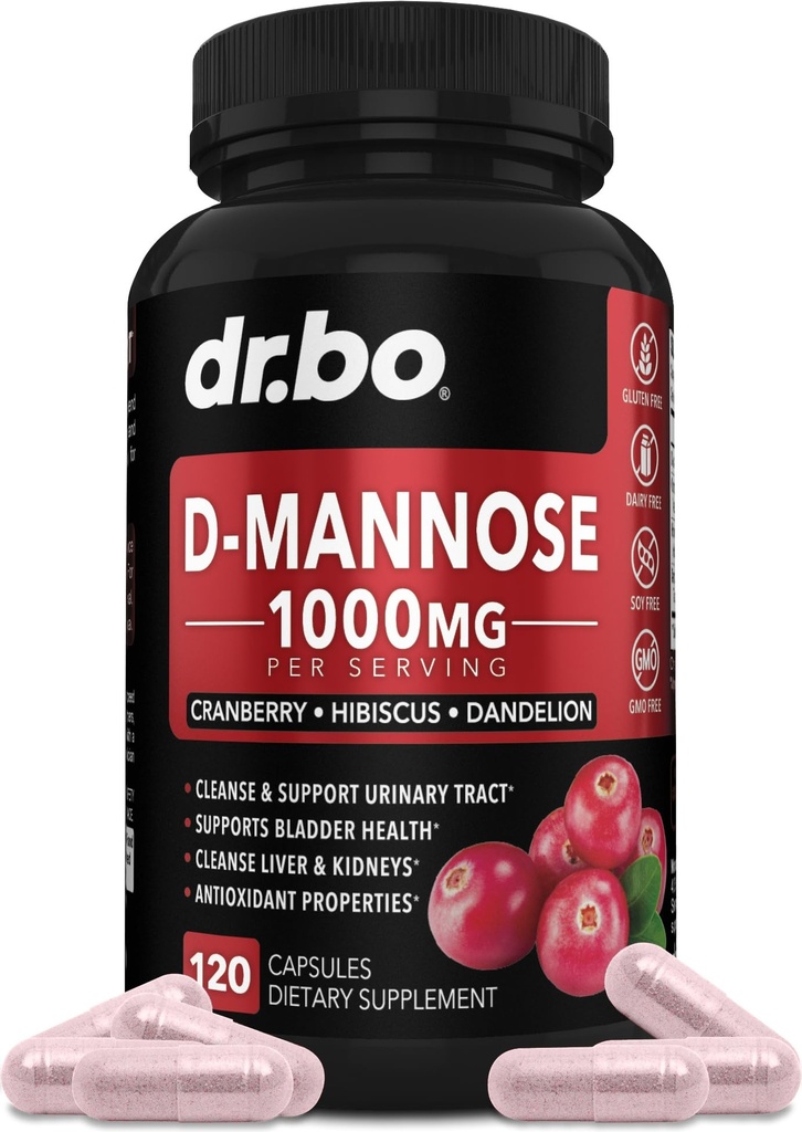 D Integratori di mannosio per le pillole delle donne - capsule naturali D-Mannose 500mg, pillole di DMannose di mirtillo 1000mg per il servizio - Flush della vescica & Urinary Tract Cleanse Health Supplement - 120 capsule di veg