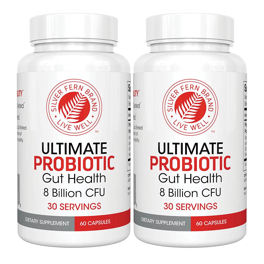 Silver Fern Ultimate Probiotic 2-Pack – Probiotici per donne e uomini – 8 miliardi CFU Spore-Forming Gut Health Supplement – DNA verificato, Vegan Probiotic, Shelf-Stable, Alta sopravvivenza – 120 capsule