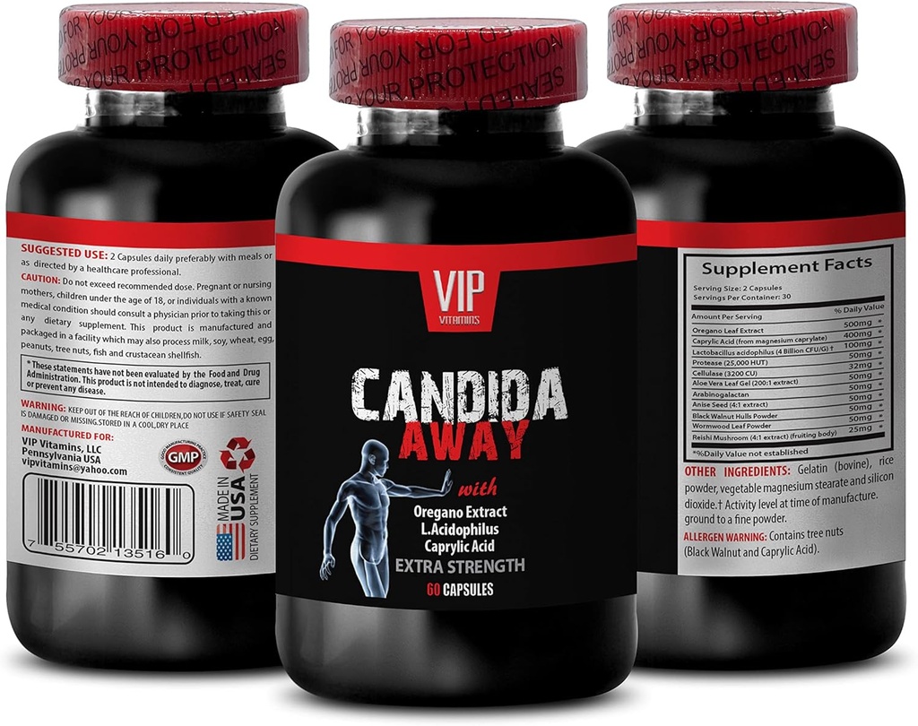 Immune System Booster - CANDIDA AWAY EXTRA STRENGTH FORMULA - DIGESTIVE AID - candida cleanse, candida support, candida overgrowth, candida supplemento, candida complesso, candida - 1 Bottiglia 60 Capsule