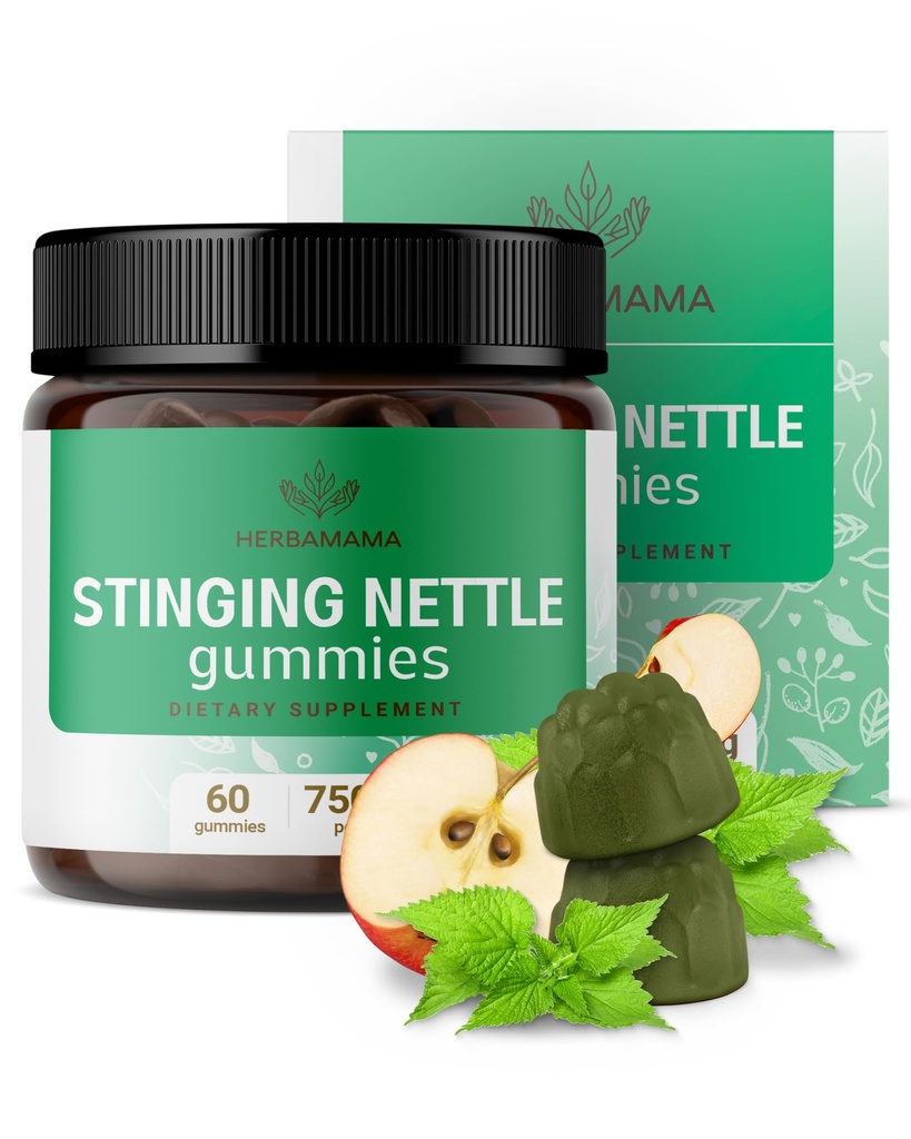 HERBAMAMAMA Sting Nettle Gummies - 7500mg Sting Nettle Root Extract for Urinary Tract Support for Women & Men - Vegan, Non-GMO Urtica Dioica Supplement - 60 Pectin-Based Chews