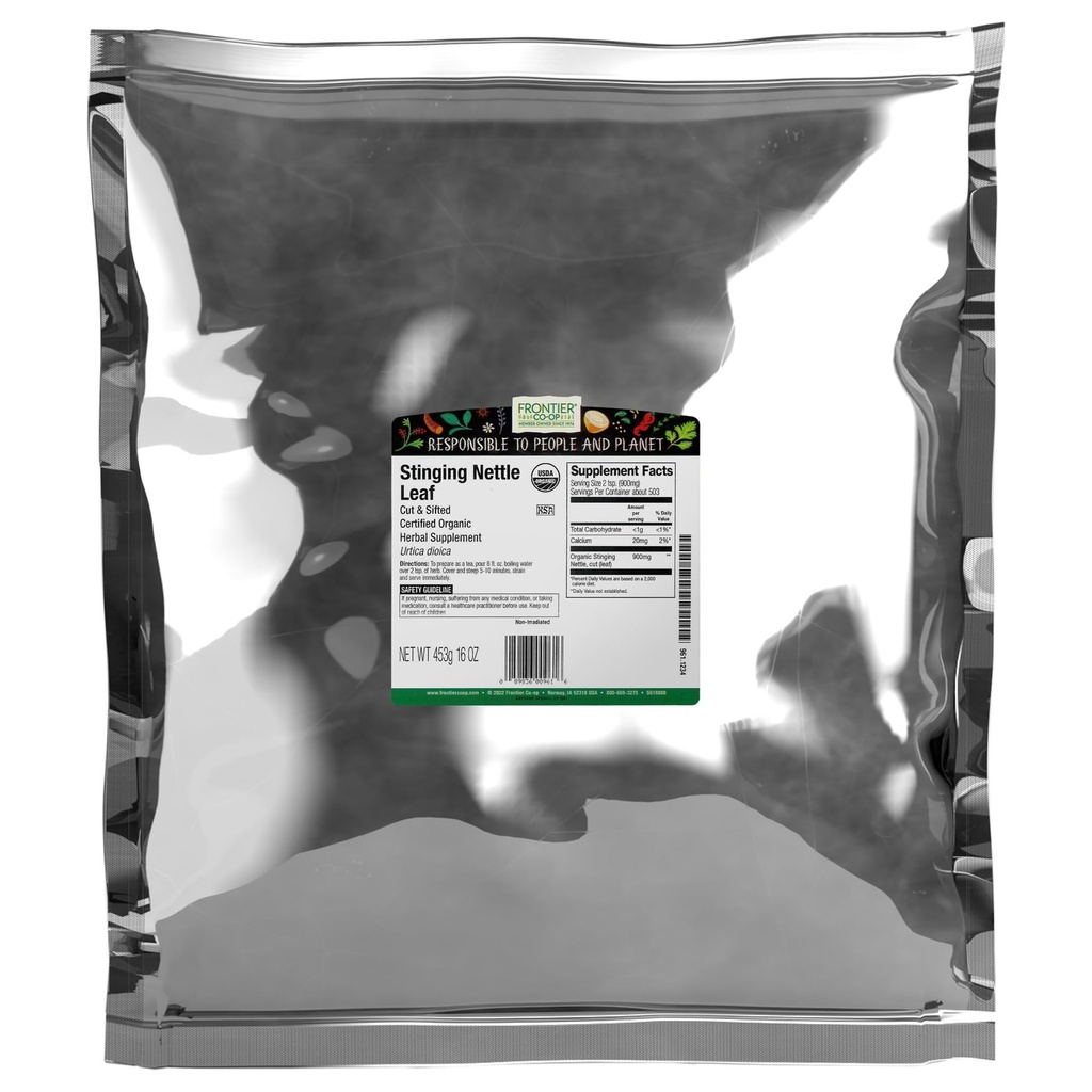 Frontier Co-op Organic Sting Nettle Leaf, Cut and Sifted, For Making Nettle Tea, Kosher | 16 Ounce (Pack of 1)
