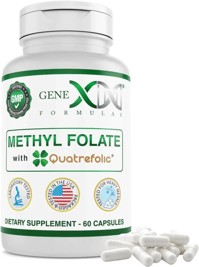 GENEX Methyl Folate with Quatrefolic® 1360 mcg DFE (60 capsule) Bio-Active Form of Folate - 5-Methyltetrahydrofolate | Vegan, Gluten Free, Non-GMO (60 giorni di alimentazione)