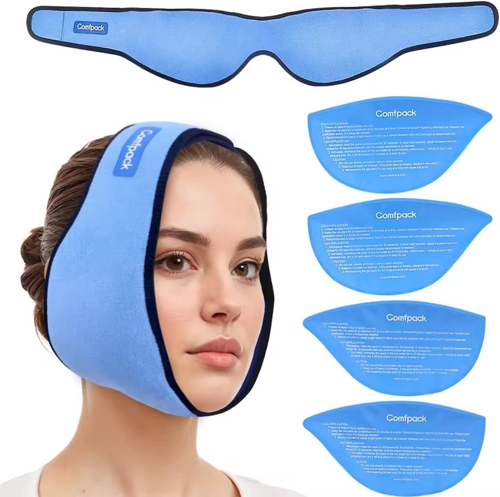 Pacchetto di ghiaccio per la rimozione dei denti di Saggezza con 4 pacchetti di gel freddo caldo riutilizzabili, Saggezza Teeth Ice Pack Head Wrap per la Tonsillectomy, TMJ, Estrazione dei denti, Dolore di Jaw, Chirurgia orale, iniezione cosmetica