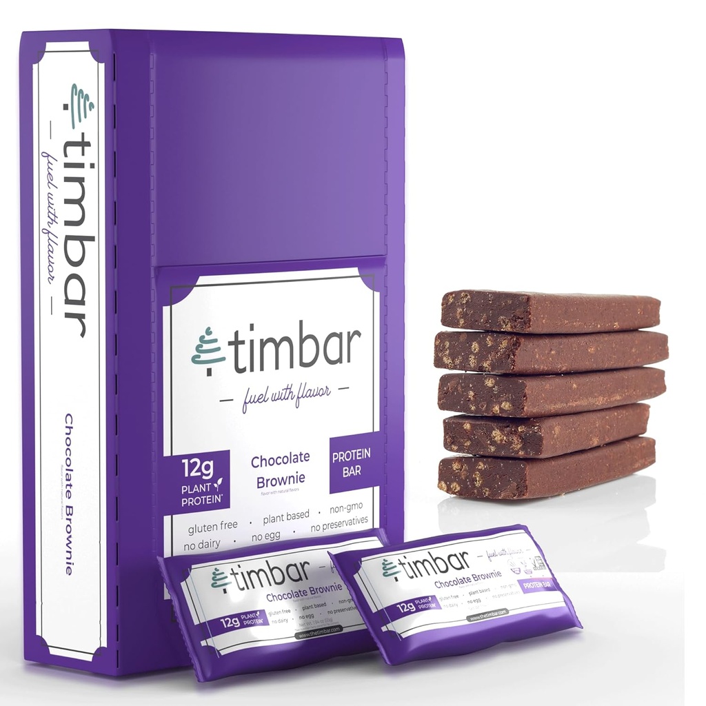 Timbar Protein Bars 12 Pack | 12g Protein & 9g Fiber Plant Based- Energy & Nut Bars | Gluten Free, Non-OGM, Dairy Free, Healthy On-the-Go Snack & Meal Sostituzione (12 confezioni, Chocolate Brownie)