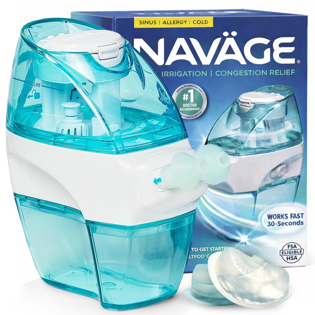 Navage Starter Bundle - Nasal Irrigation System - Saline Nasal Rinse Kit con 1 Navage Nose Cleaner e 30 Salt Pods