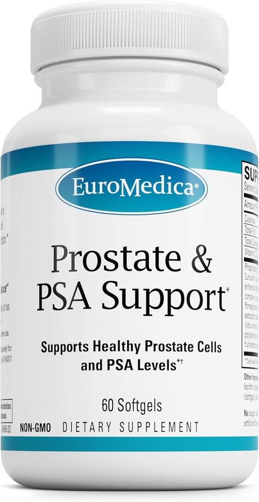 EuroMedica Prostate and PSA Support - Integratore alimentare per il supporto sano della prostata e dell'equilibrio dell'ormone - Integratore a base di erbe con curcumina, estratto di semi di semi di olio essenziale e curcuma - 60 Softgels