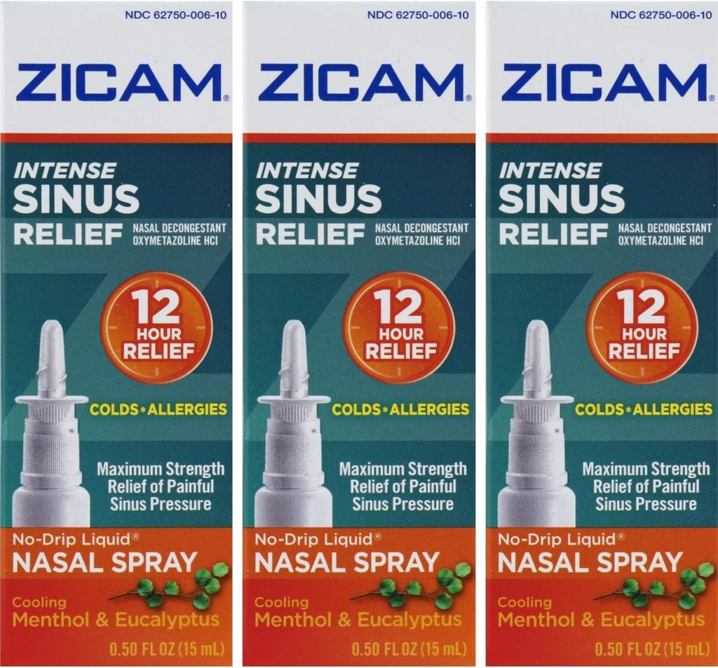 Zicam Intense Sinus Relief, Cooling Menthol & Eucalyptus Pump 0.5 fl oz (Quantità di 3)