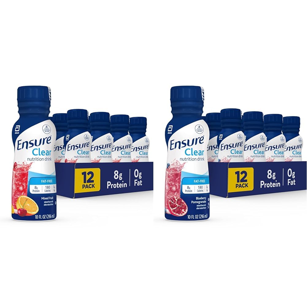 Assicurare Bevanda Nutrizione Chiara, 0g Grasso, 8g Protein, Frutta Mista & Mirtillo Pomegranato Aroma, 10 Fl Oz, Confezione da 12