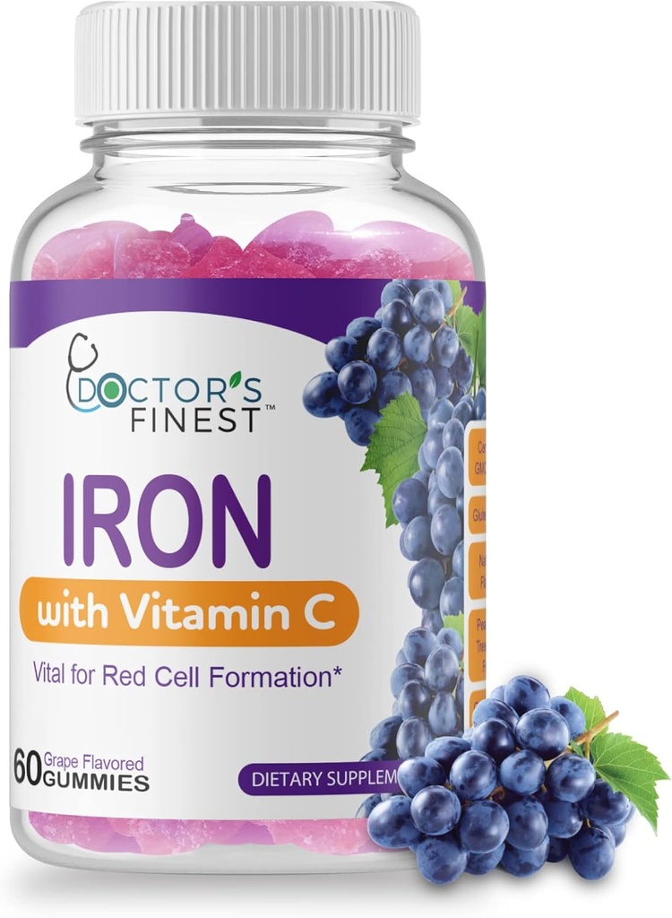 Medici Ordina ferro 10mg Vitamina C Gummies, glutine senza OGM vegetariano, gran gusto naturale di assaggio di vinacce vitamine, supplemento dietetico, formazione delle cellule rosse, per adulti e bambini, 60 Gummies