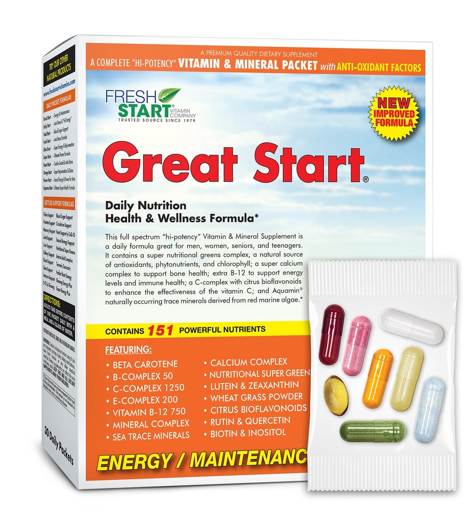 Pacchetto giornaliero completo di vitamina | Energia & Essentials | Vitamina A, B, C, D, E, B12, Biotina, Minerali, Calcio, Magnesio, Zinco, Super Greens (30 pacchetti)