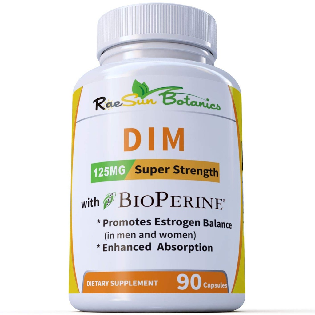 Supplemento DIM 125mg - DIM Diindolylmethane Plus BioPerine 90-Day Fornitura di DIM per Estrogen Balance, Equilibrio di Menopausa di Ormone, Supporto di Acne, Pelle per capelli e Unghie