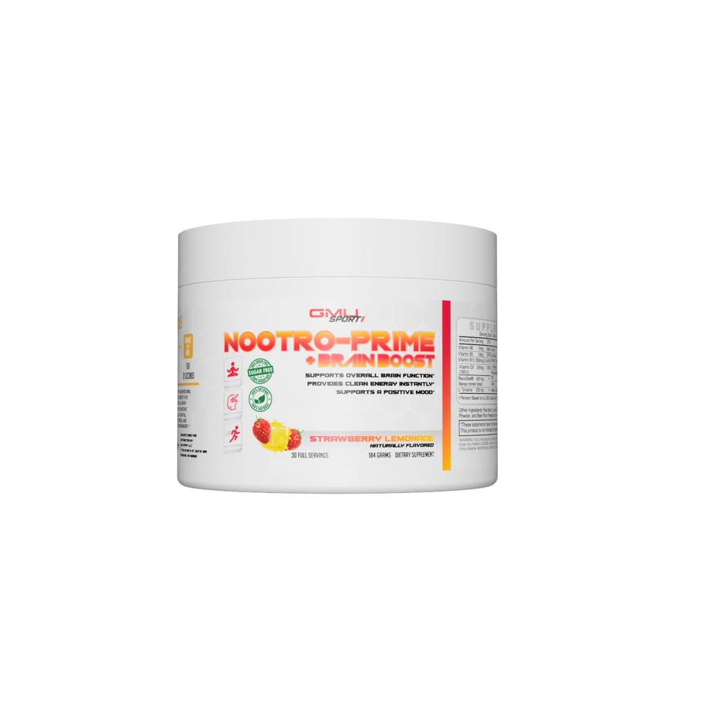 Boost del cervello di Nootro-Prime - Integratore del cervello di messa a fuoco - Polvere del supplemento del fungo con GPC alfa, integratori del cervello nootropici per la memoria e messa a fuoco con la mane dei leoni, 30 Servings, limonata di fragola