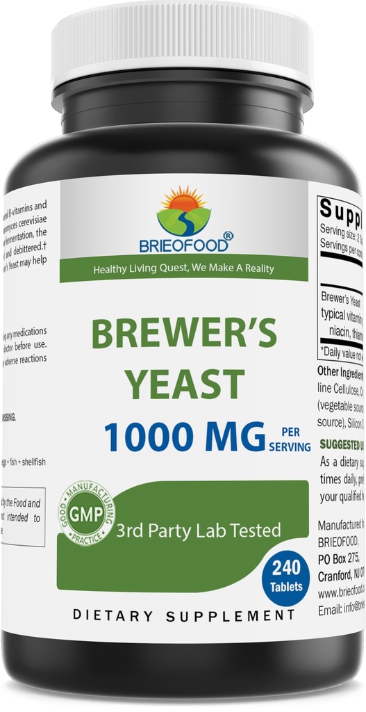 Brieofood Brewers Yeast 1000 mg per Serving - 240 compresse - 3rd Party Labe Testato per purezza e qualità