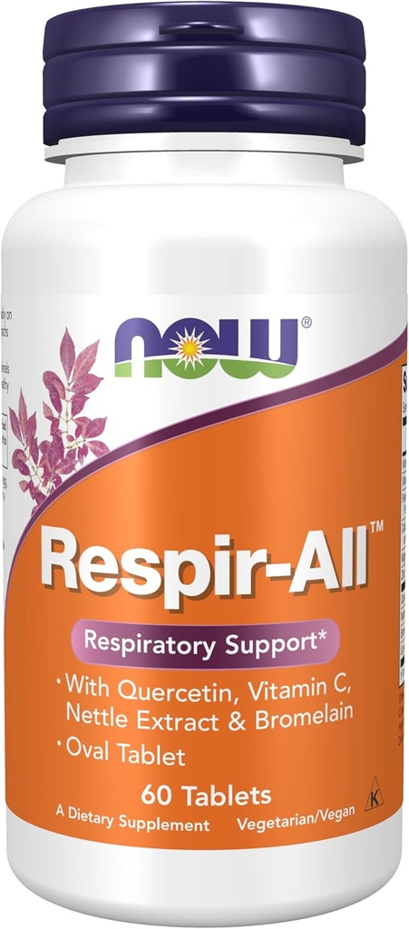 NOW Integratori, Respir-AllTM con Quercetin, Vitamina C, Nettle Extract e Bromelain, Supporto respiratorio*, 60 compresse