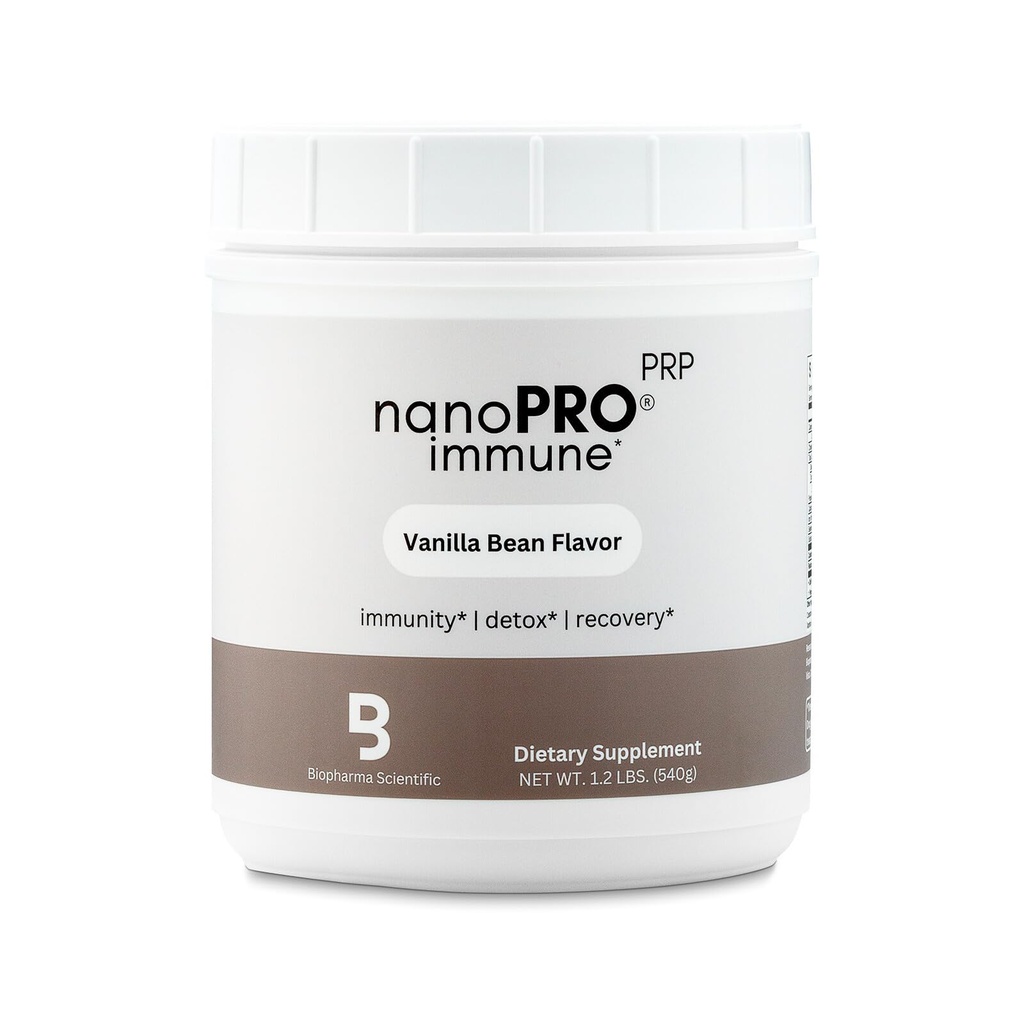 Biopharma Scientific Nanopro Immune: Polvere di proteine del siero per il supporto immunitario e il recupero di esercizio con Colostrum, Glutathione, Polipeptidi ricchi di Proline, Fagiolo di Vanilla, 30 Serve